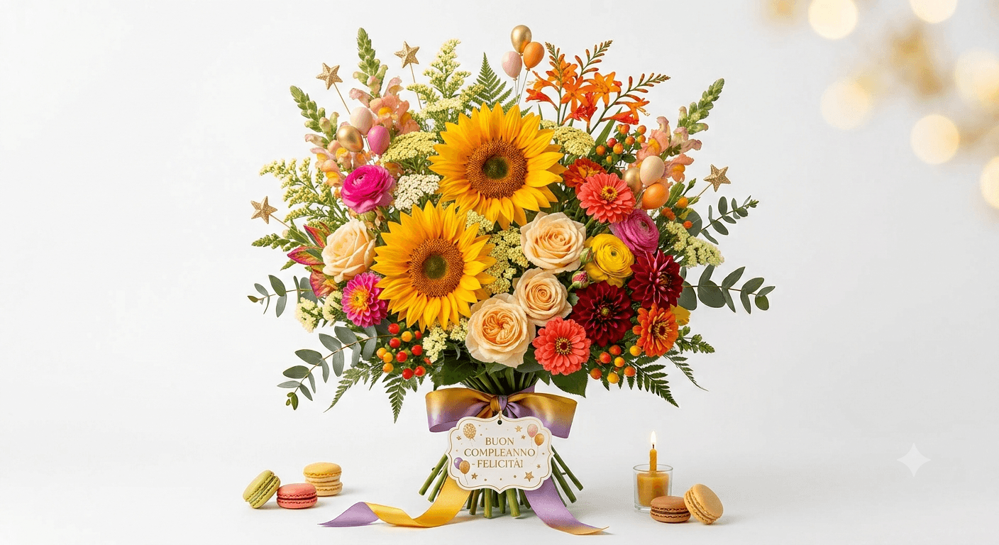 Bouquet Compleanno Felice with flower delivery in Milan