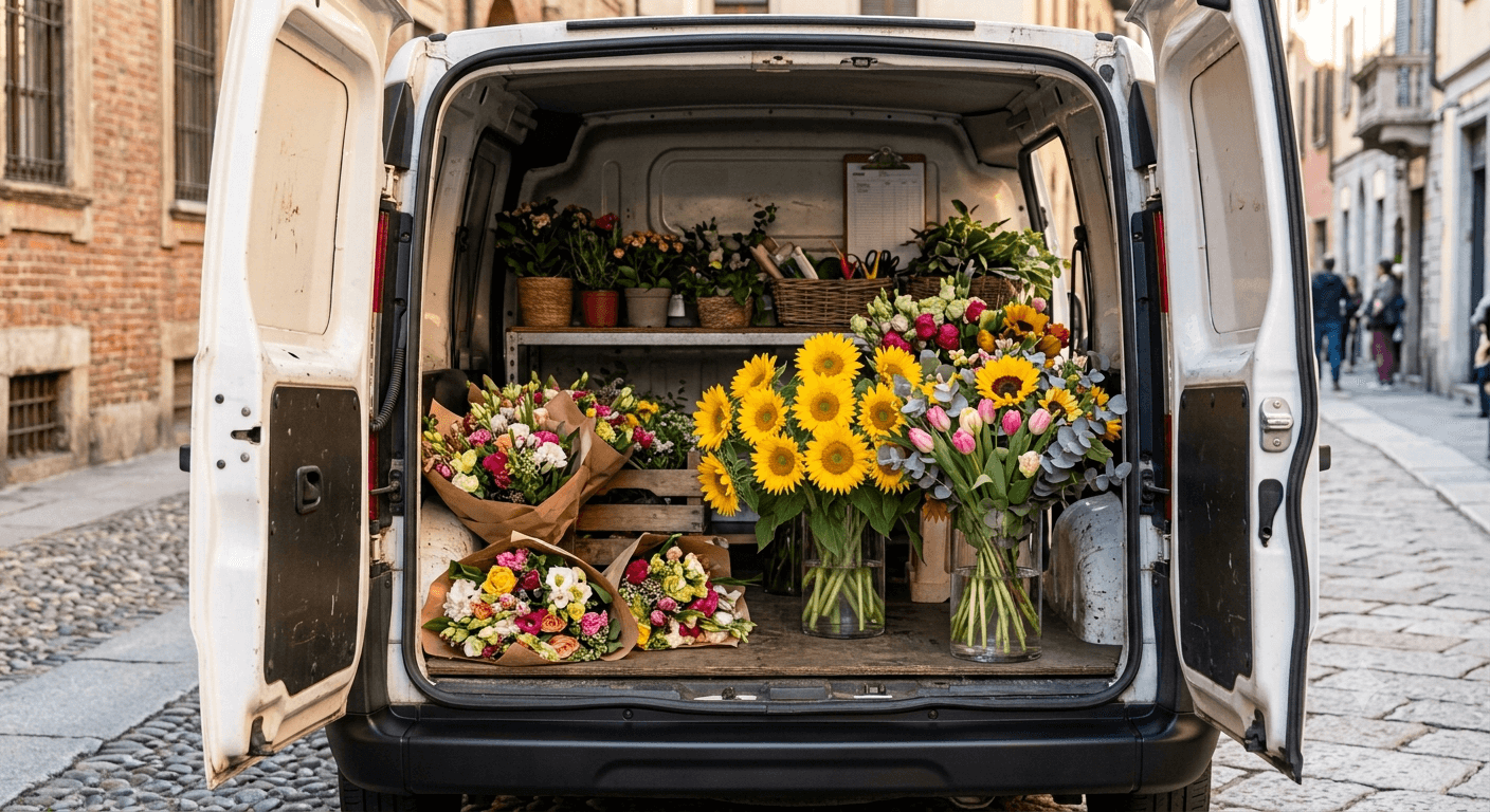 Preparazione di bouquet di fiori freschi a Milano